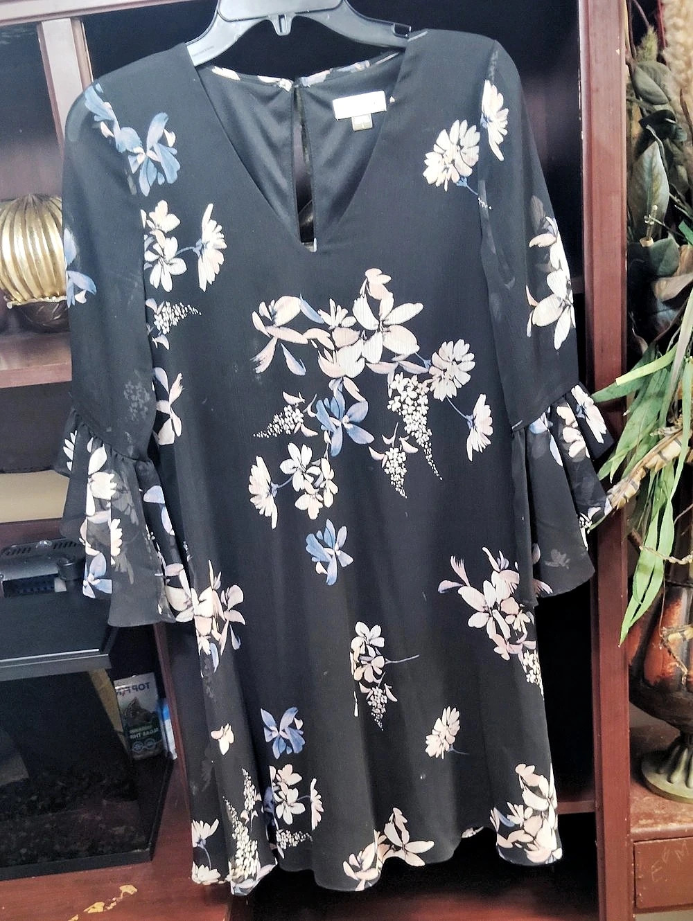 Calvin Klein Floral Mini Dress in Black & Blue Size 6